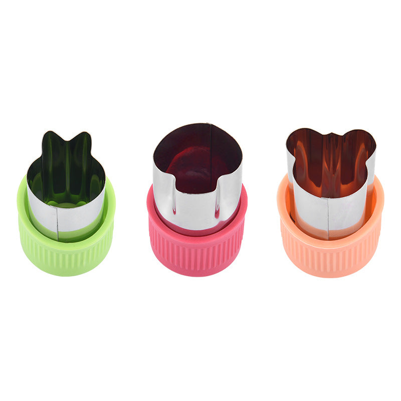 Bolalar uchun qo'l himoyachilari bilan 3 ta rangli zanglamaydigan po'latdan yasalgan meva va sabzavotlarni kesish uchun set