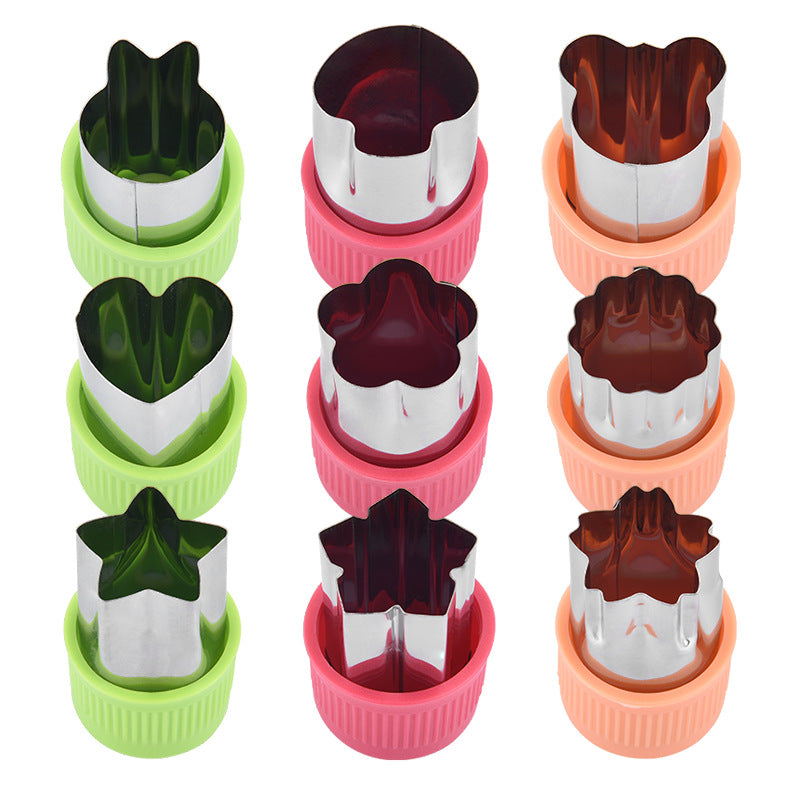 Bolalar uchun qo'l himoyachilari bilan 3 ta rangli zanglamaydigan po'latdan yasalgan meva va sabzavotlarni kesish uchun set