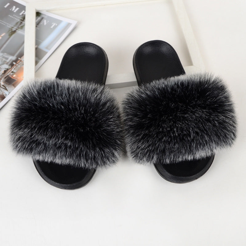 Women's Faux Fur Slip-On Sandals Open-Toe Flat Summer Casual Wide Width