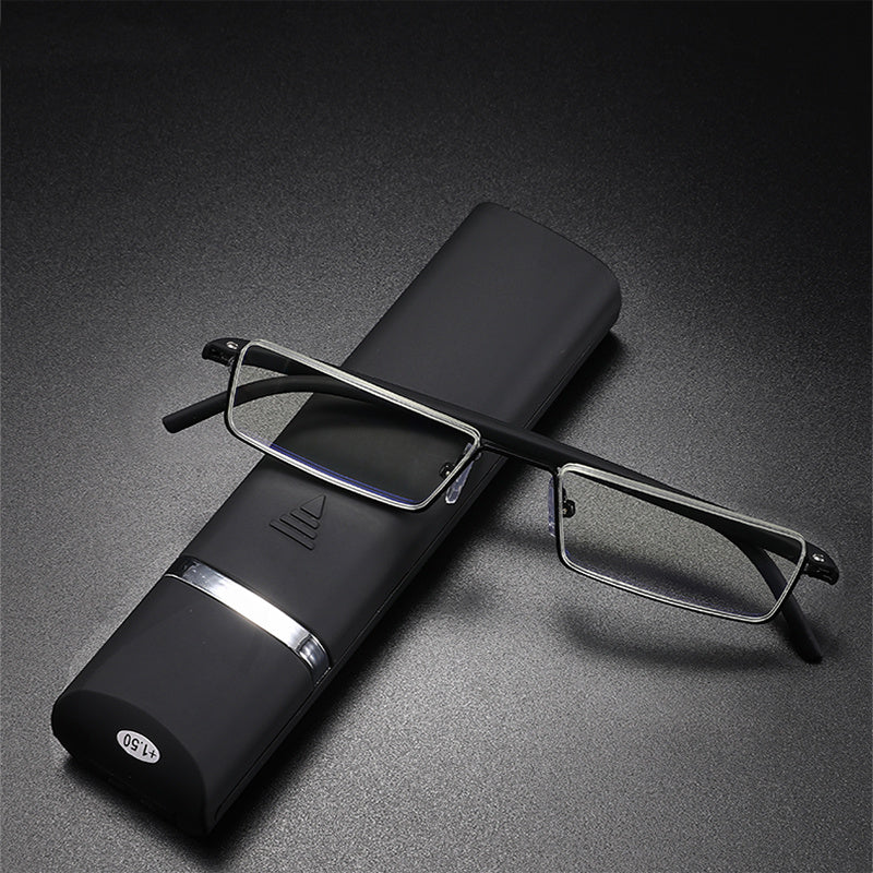 Men's Metal Square Reading Glasses TR90 Frame Presbyopia
