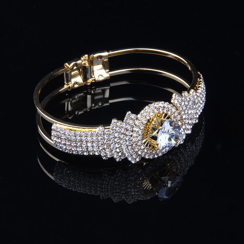 Elegante pulsera de bangle de cristal para mujer con piedras de rhinestone y decoración de joyería artesanal