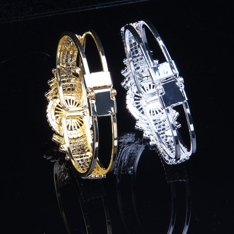 Elegante pulsera de bangle de cristal para mujer con piedras de rhinestone y decoración de joyería artesanal