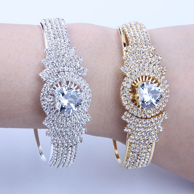 Elegante pulsera de bangle de cristal para mujer con piedras de rhinestone y decoración de joyería artesanal