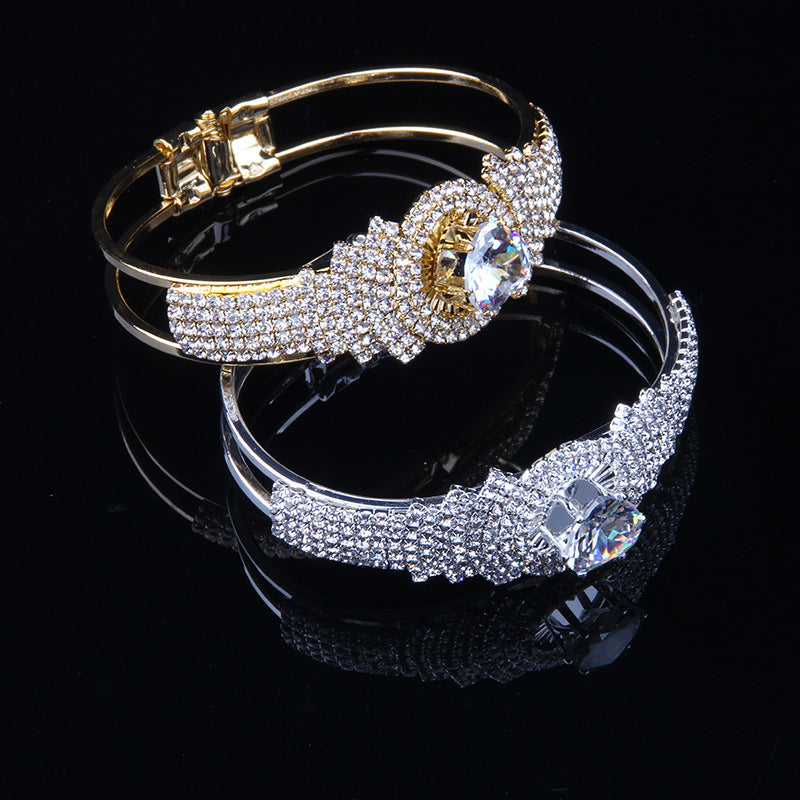 Elegante pulsera de bangle de cristal para mujer con piedras de rhinestone y decoración de joyería artesanal