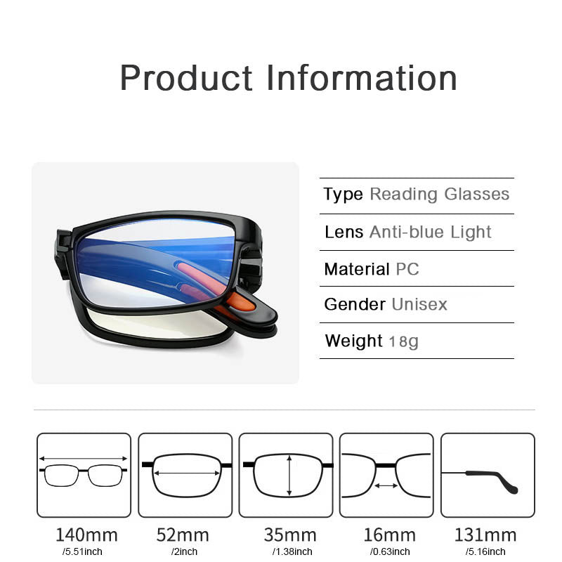 Folding Reading Glasses for Men and Women Diopter +1.0 to +4.0 Presbyopia in Portable Case