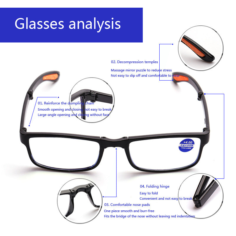 Folding Reading Glasses for Men and Women Diopter +1.0 to +4.0 Presbyopia in Portable Case
