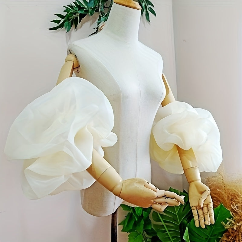 Women's Wedding Dress with Oversized Bubble Sleeves and Cloud Accents