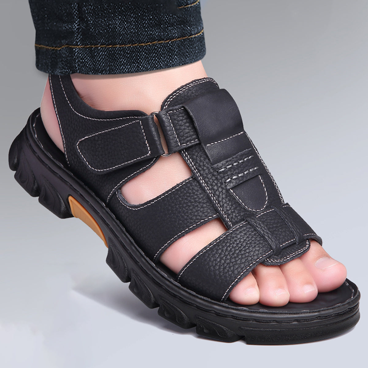 Sandalias casual para hombre con cierre de gancho y bucle ajustable, suela de goma, verano, playa, colores sólidos