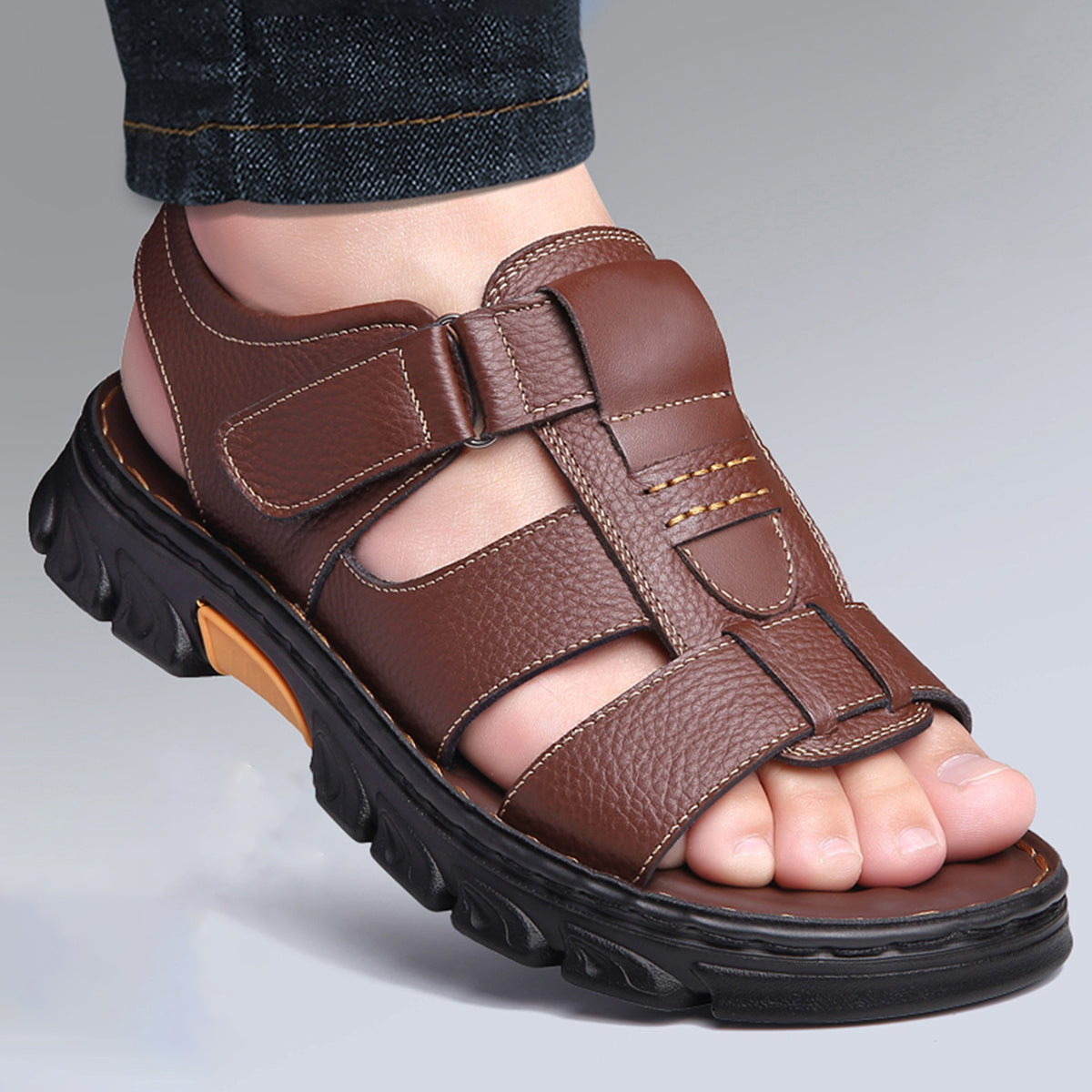Sandalias casual para hombre con cierre de gancho y bucle ajustable, suela de goma, verano, playa, colores sólidos
