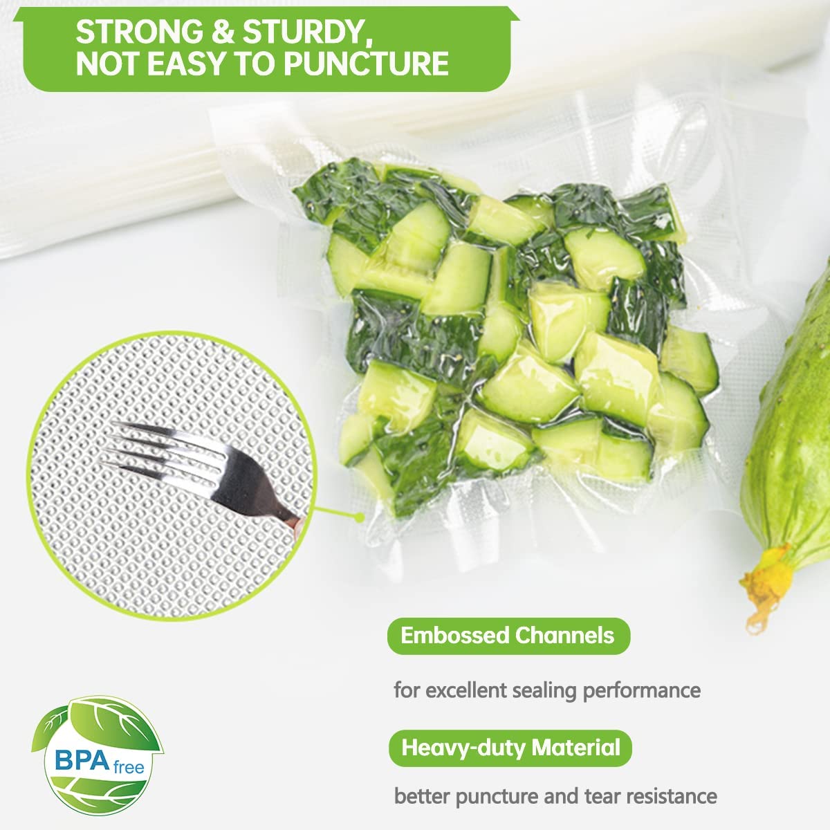 Food-Grade Vacuum Sealer Bags 1 or 2 Pack Rolls for Food Preservation