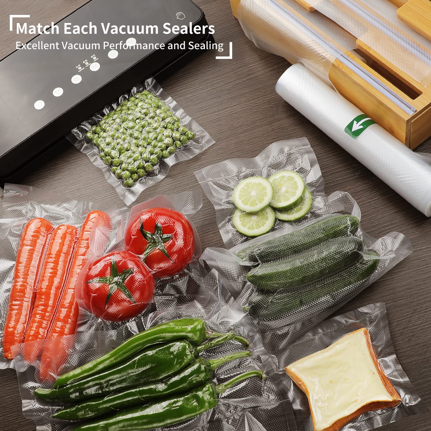 Food-Grade Vacuum Sealer Bags 1 or 2 Pack Rolls for Food Preservation