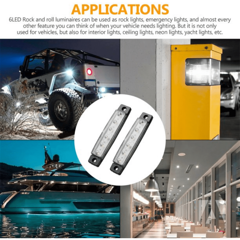 8PCS 6-LED Neon Rock Light Bars for Buses Boats Trucks RVs with Bright 12V