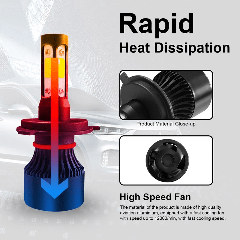 4-Side LED Car Headlight Kit for H4 H7 H8 H11 9005 9006 H13 6000K Bright White 200m Range