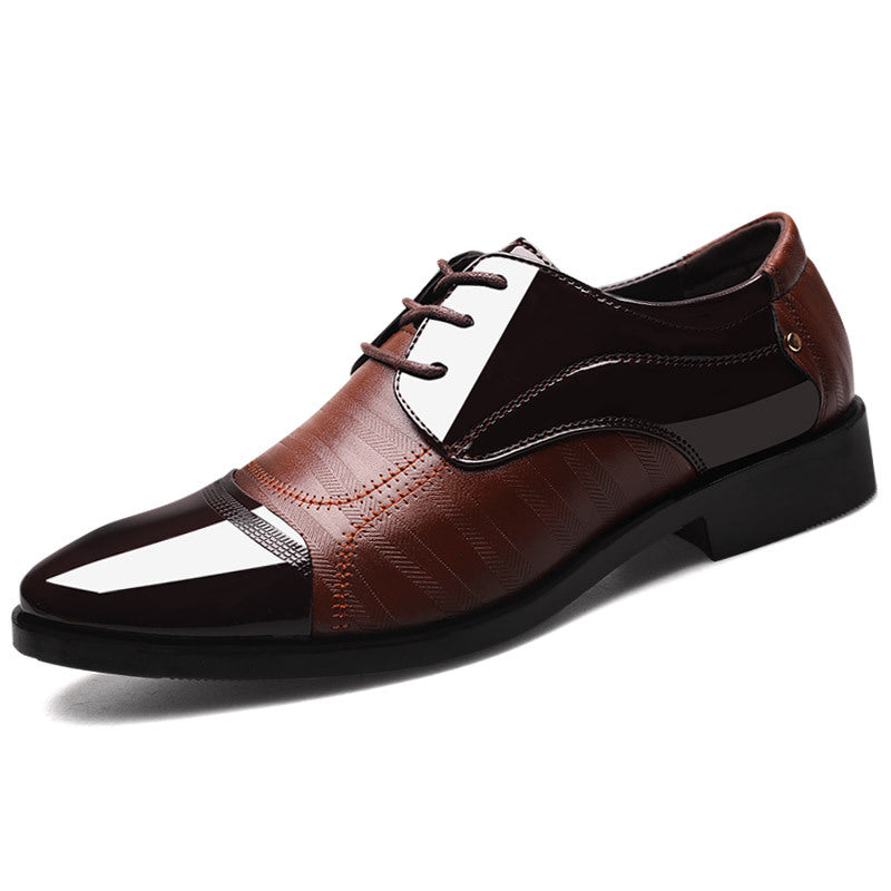 Men's Brown Oxford Shoes Leather Glossy Formal Dress Shoes Lace-Up Business Wedding Office