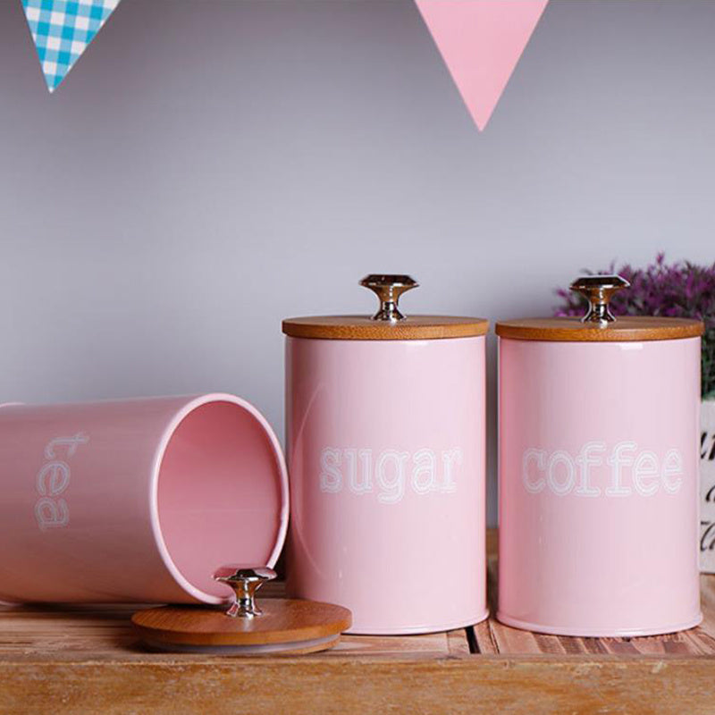 Juego de 3 frascos cuadrados de acero para utensilios de cocina, color té, café, azúcar