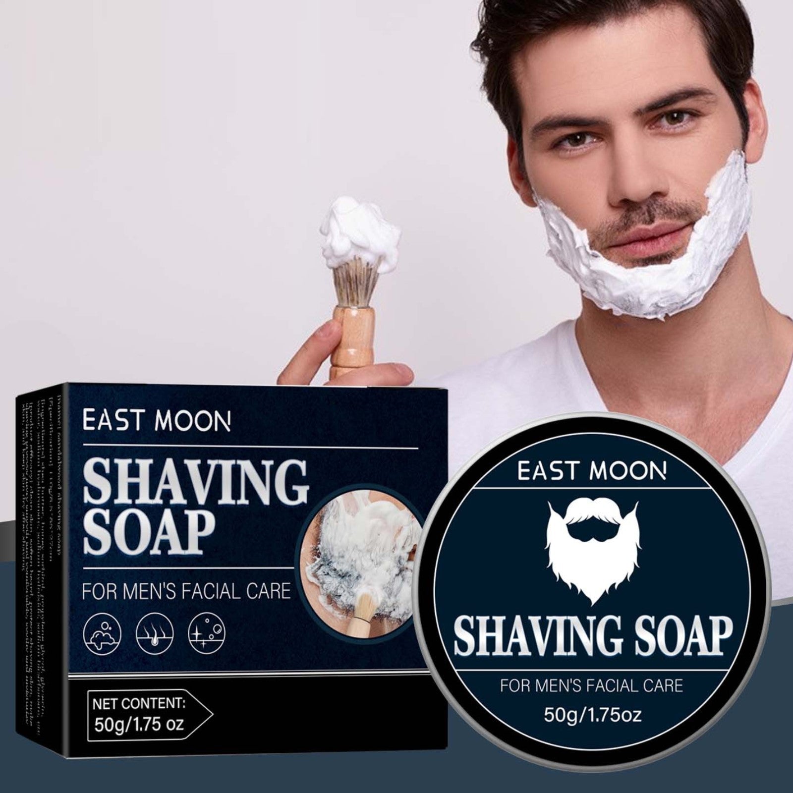 Jabón de afeitar para hombres, espuma suave y cremosa, cuidado facial rico y suave
