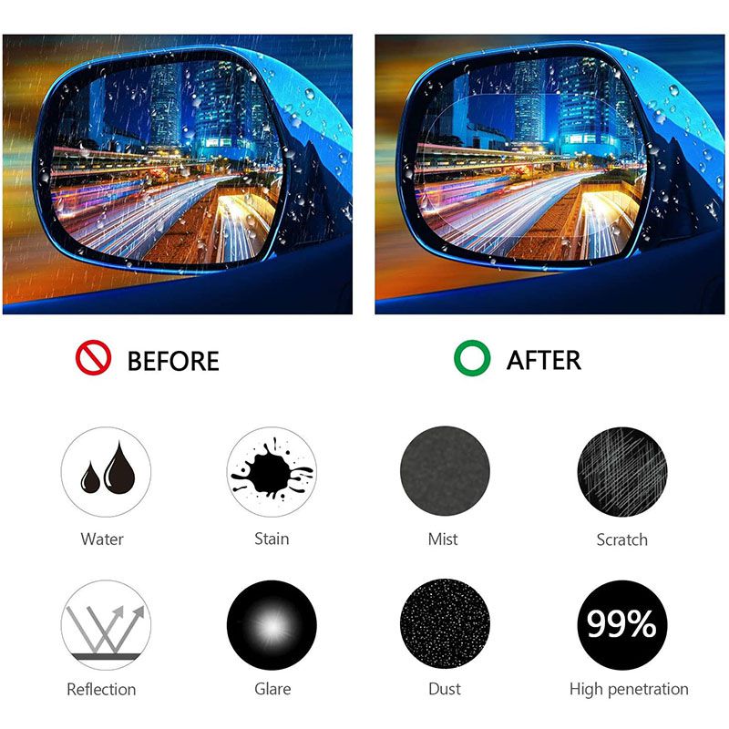 Avtomobil yomg'irga chidamli oynali ko'zgu filmi to'plami 4 dona, tuman o'tkazmaydigan shaffof qoplamalar