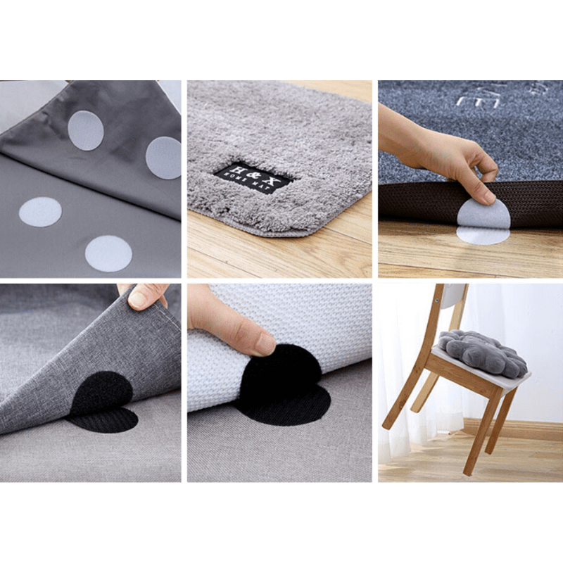 Car Floor Mats and Rug Gripper Tape Set in Black and White for Securing Rugs