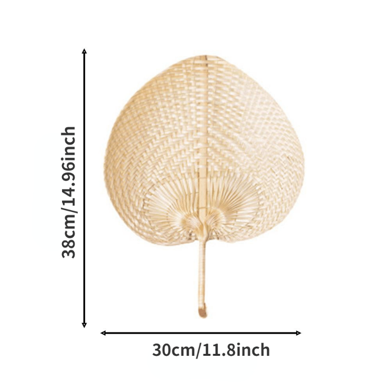 Handcrafted Heart-Shaped Bamboo Fan for Beach Mosquito Repellent 38x30cm Traditional Craftsmanship