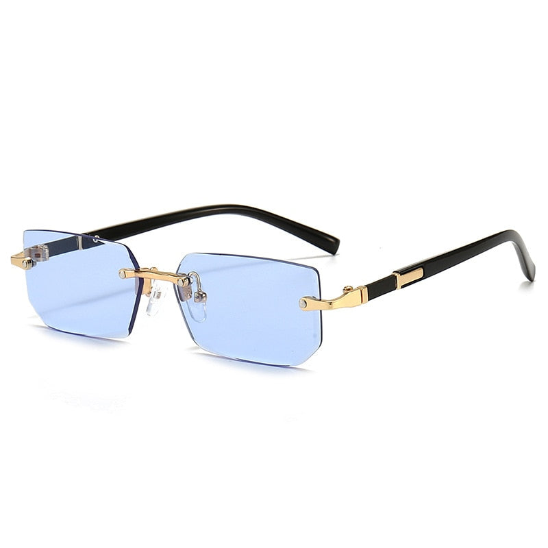 Stylish Rimless Rectangle Glasses Small Square Sunglasses for Men Women Summer Travel Durable PC Frames