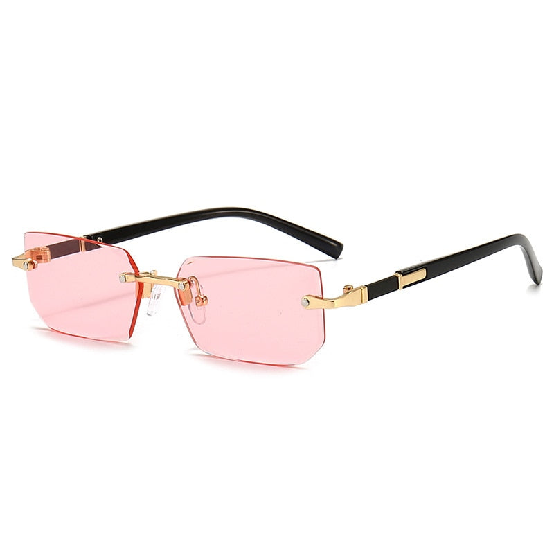 Stylish Rimless Rectangle Glasses Small Square Sunglasses for Men Women Summer Travel Durable PC Frames
