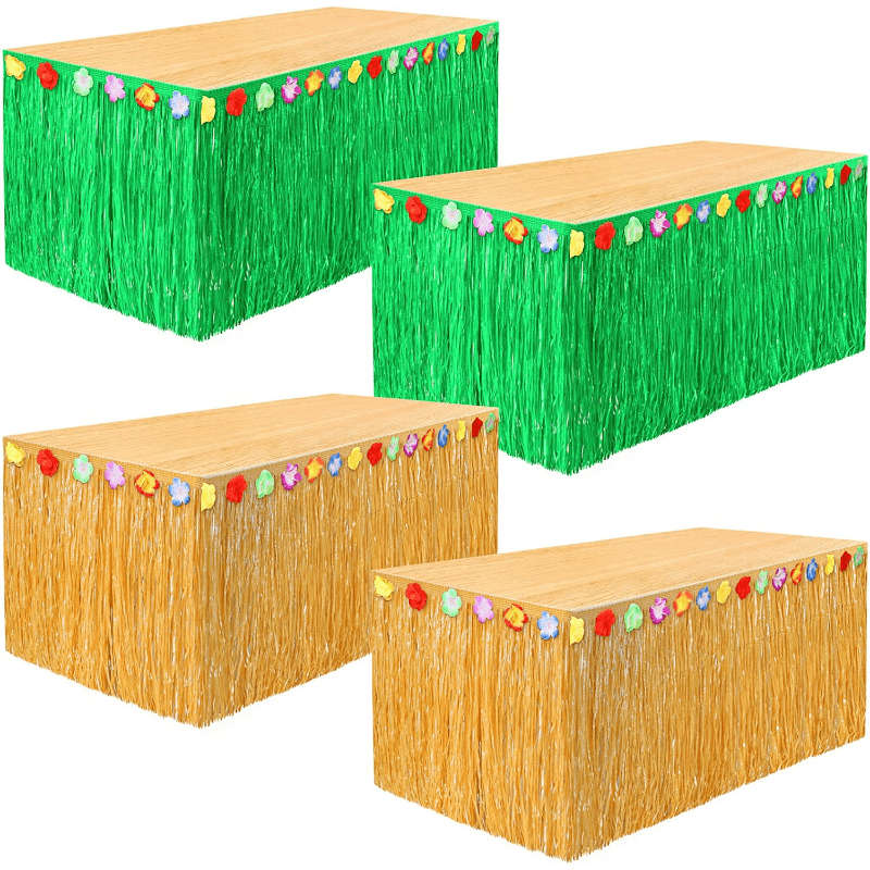 Falda de mesa de hierba hawaiana 274x75cm para fiesta Luau decoraciones tropicales paja amarillo verde