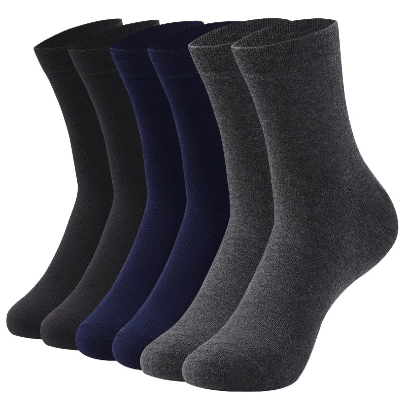 Men's Cotton Blend Solid Color Business Socks 6 Pairs Sweat Absorption