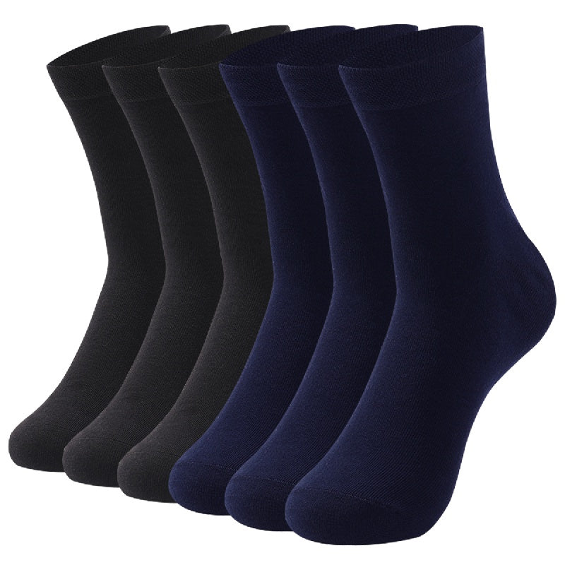 Men's Cotton Blend Solid Color Business Socks 6 Pairs Sweat Absorption