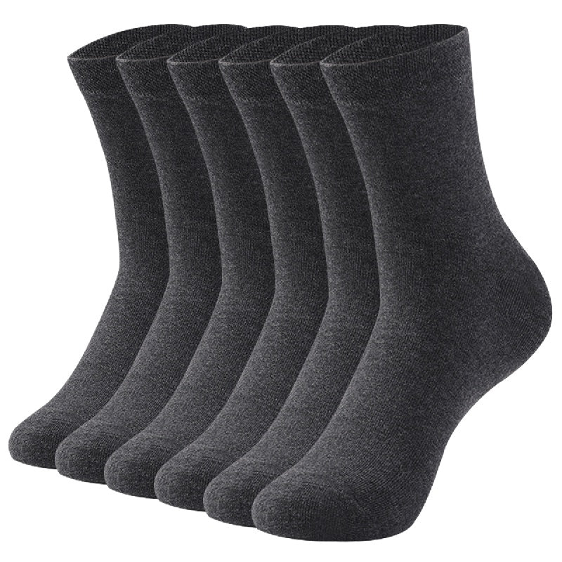 Men's Cotton Blend Solid Color Business Socks 6 Pairs Sweat Absorption