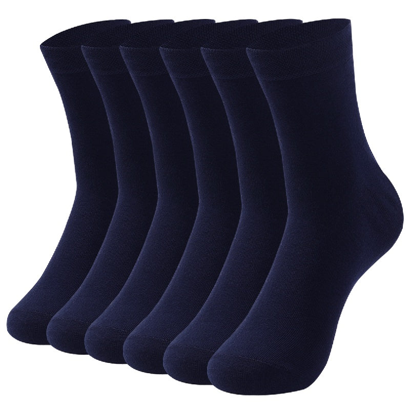 Men's Cotton Blend Solid Color Business Socks 6 Pairs Sweat Absorption