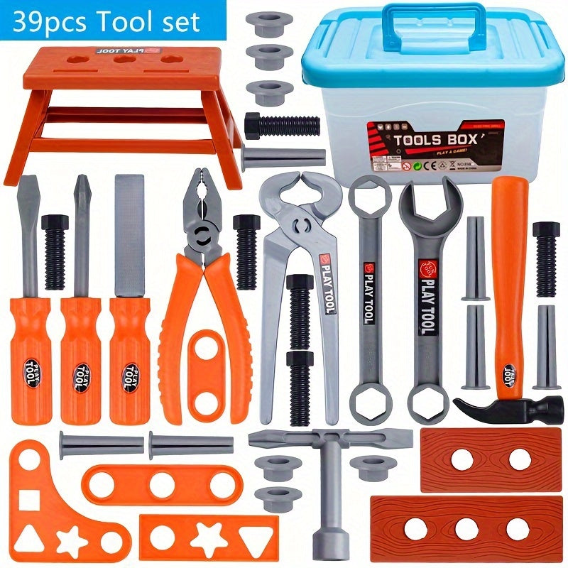 Children's Plastic Tool Set for Kids Ages 3+ with Toolbox and Electric Drill