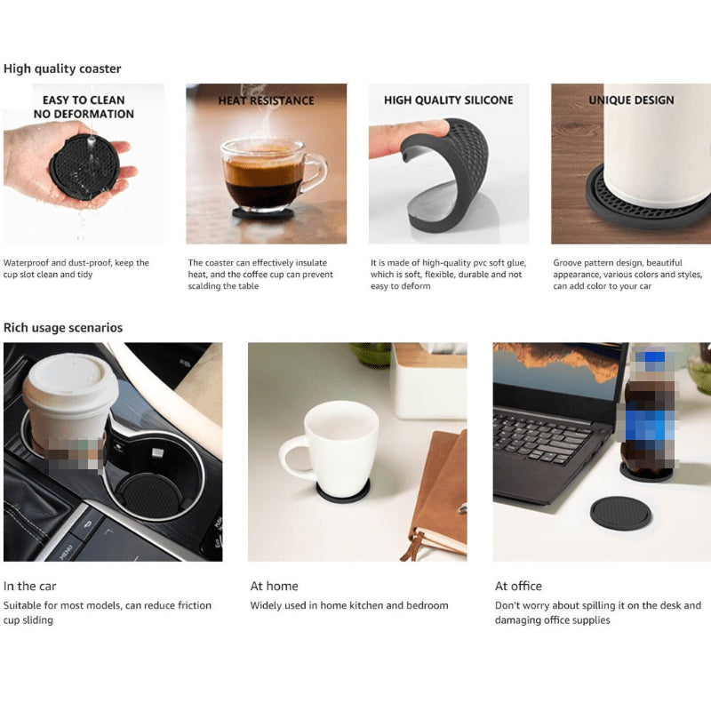 2pcs Car Cup Holder Coaster PVC Universal Auto Anti Slip Insert