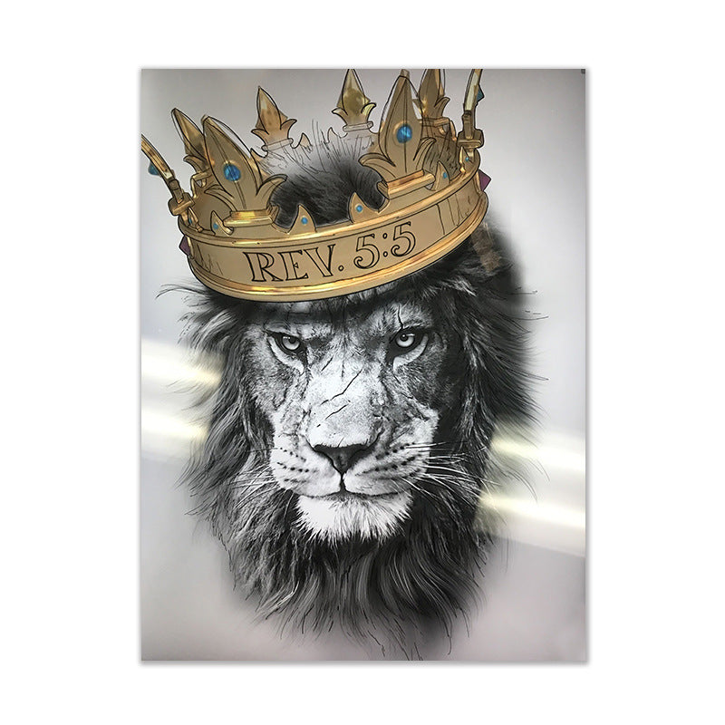 Abstract Animal Canvas Wall Art of a Lion Wearing a Crown Unframed Poster for Bedroom Decor