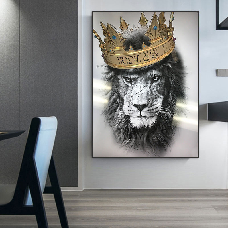 Abstract Animal Canvas Wall Art of a Lion Wearing a Crown Unframed Poster for Bedroom Decor