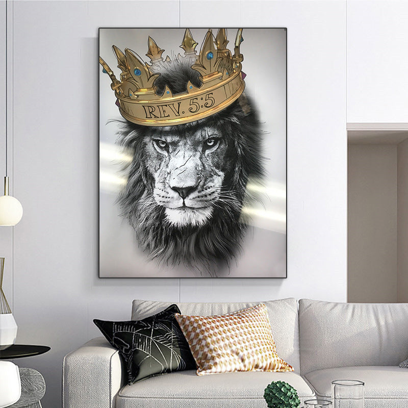 Abstract Animal Canvas Wall Art of a Lion Wearing a Crown Unframed Poster for Bedroom Decor