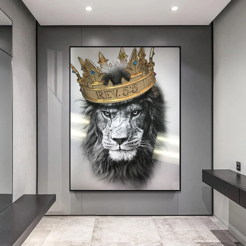 Abstract Animal Canvas Wall Art of a Lion Wearing a Crown Unframed Poster for Bedroom Decor