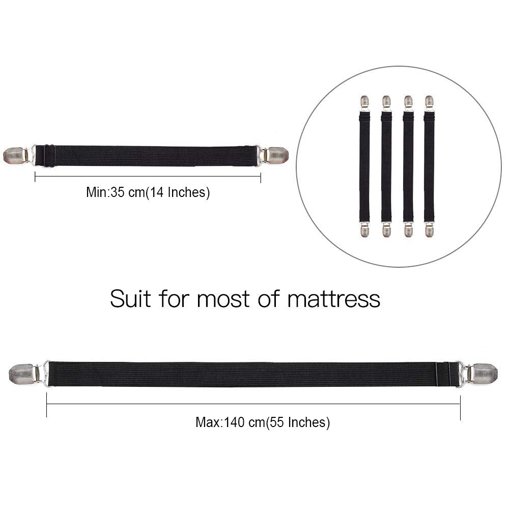 Set of 4 Bed Sheet Clips with Corner Bands Mattress Grippers Fitted Sheet Fasteners