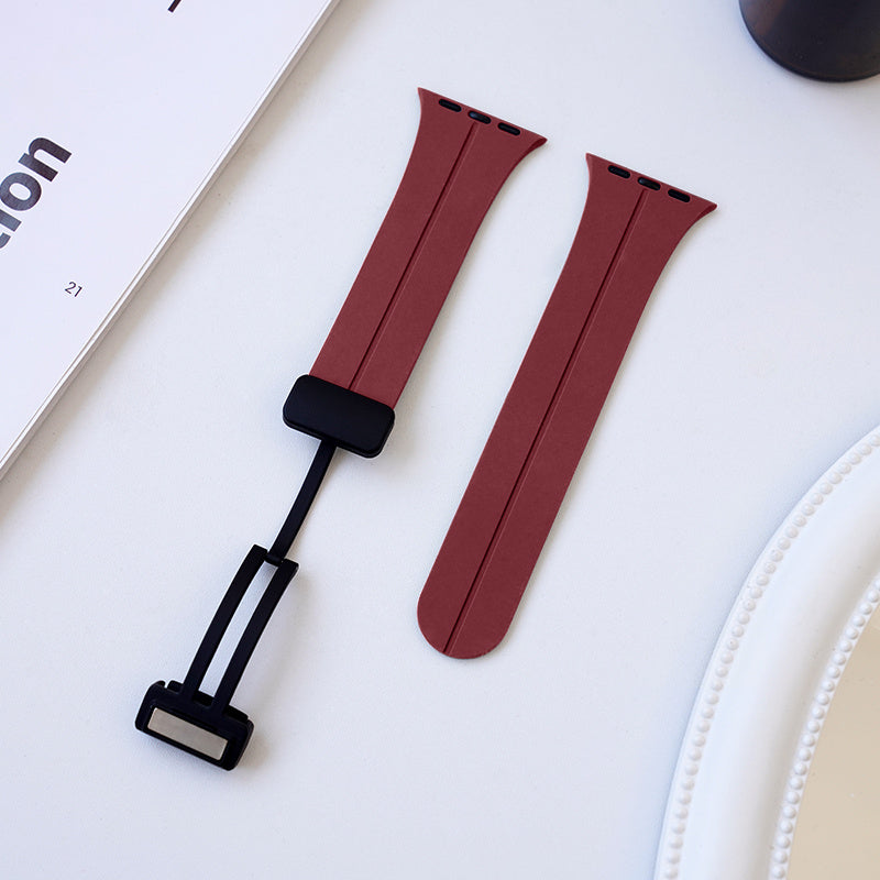 Магнитный силиконовый ремешок для iWatch с складной пряжкой, совместимый с Series 9-3 в различных размерах.