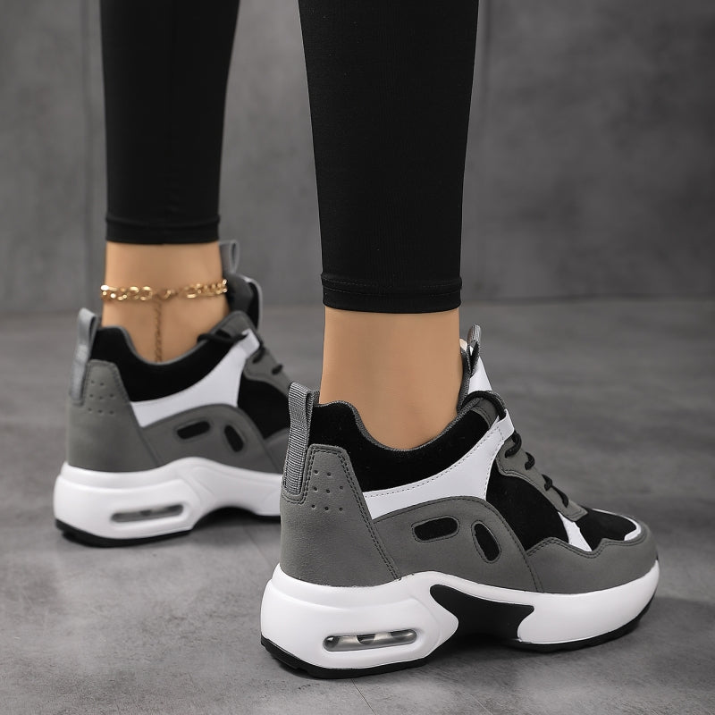 Zapatillas de plataforma con bloques de color para mujer, con cordones y amortiguación de aire