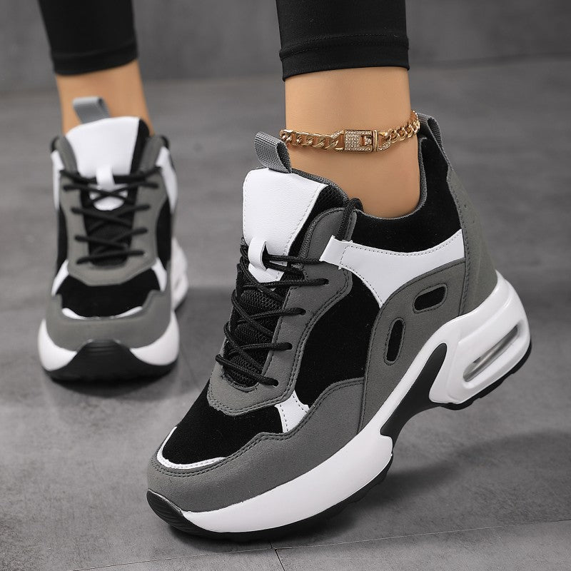 Zapatillas de plataforma con bloques de color para mujer, con cordones y amortiguación de aire