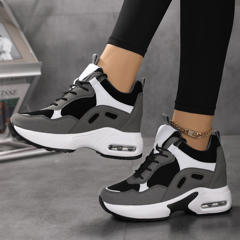 Women's Colorblock Platform Sneakers Lace Up Air Cushion Shoes