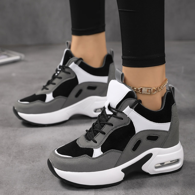 Zapatillas de plataforma con bloques de color para mujer, con cordones y amortiguación de aire
