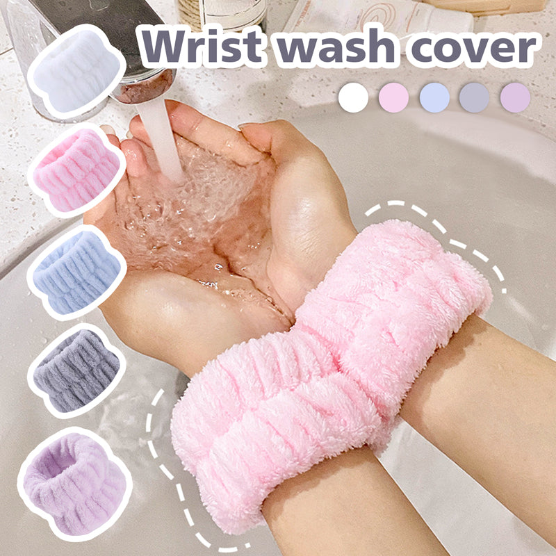 Set of 2 Solid Color Face Wash Wristbands Soft Ultrafine Fiber Towel Absorbent Facial Cleaning Accessories