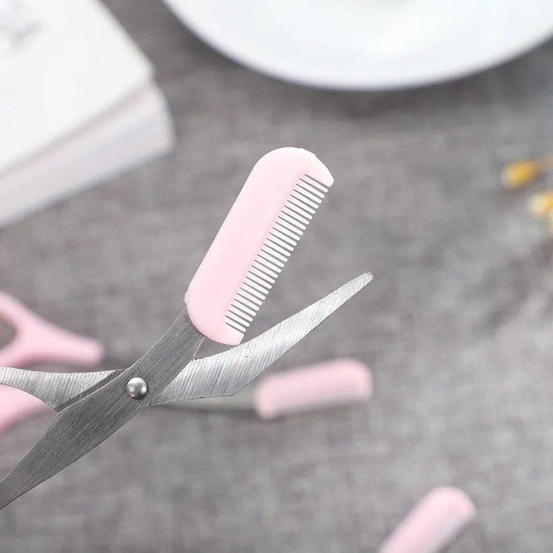 Tijeras de cejas de acero inoxidable para mujer con peine, herramientas de maquillaje de seguridad