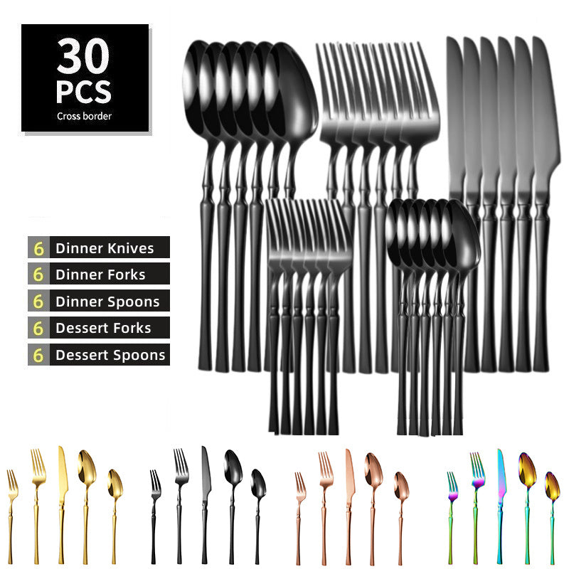 30-Piece Stainless Steel Gold Cutlery Set with Slim Waist Design Dishwasher Safe