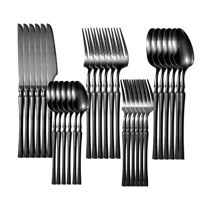 30-детальный золотой набор столовых приборов с тонким дизайном, изготовленный из нержавеющей стали и безопасный для мытья в посудомоечной машине.