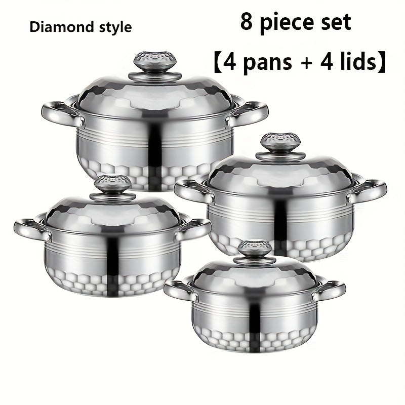 Stainless Steel Cookware Set 8 Pieces with Lids Double-Handled Soup Pot Kitchen Essentials