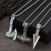Men's Viking Necklace Set 3 Pieces with Hammer Compass Celtic Knot Wolf Axe Pendants