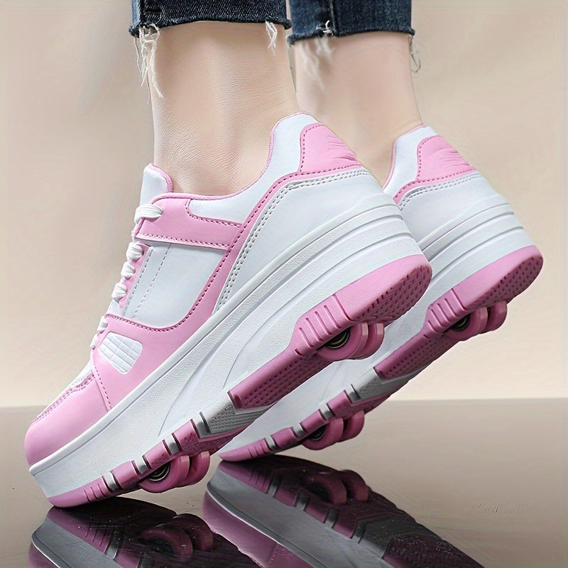 Детские роликовые коньки для мальчиков с нескользящими двойными колесами, шнуровкой и ремешками на пряжке, черные и белые