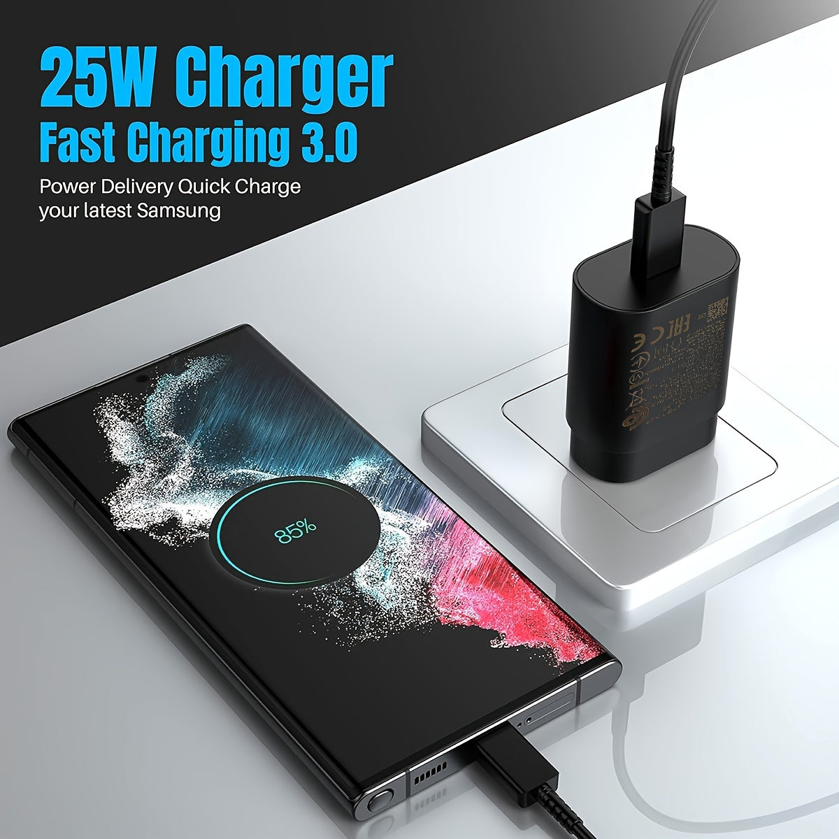 Fast Charging 25W USB C Wall Charger with Type C Cable for Samsung and iPhone